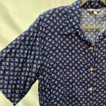 Cherokee Vintage Y2K‎  Short Sleeve Floral Button Up Shirt Women M Rayon USA Navy Photo 6