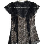 Pearl by Lela Rose Lace Ruffle Top Size 6 Blouse Black Tan Photo 0