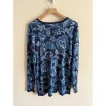 Soft Surroundings  Sweater Womens Medium Blue Floral‎ Paisley Knit Boho Cottage Photo 2