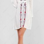 Boho Embroidered Tunic Dress OS/L Floral Plunge Neck Tunic Swim Coverup Kaftan White Size L Photo 13