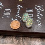 Vintage Iridescent Oval Statement Earrings Resin Crystal Studs White Photo 3