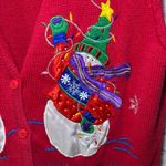 Vintage Bobbie Brooks Womens Ugly Christmas Sweater Vest Size XL Snowmen Red Photo 3