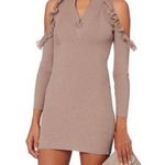 Self Portrait Self-Portrait Alina Knit Minidress ruffle zip neck tan Sz M Photo 2