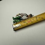 Fisherman Rhinestone Brooch Pin Gold Tone Man Fishing Green Enamel Overalls Photo 2