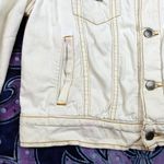 Free People Denim Trucker Jacket Womens XS Ivory Along The Way Distressed Oversi Photo 6