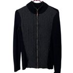 J. McLaughlin  Full Zip Jacket Pockets Black Silk Quilted Ribbed Photo 1