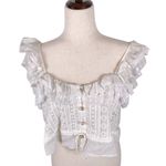 The Kooples  women’s 2 white floral &  dot embroidered ruffle sleeve crop top Photo 0