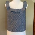 Hayden Sleeveless Blue & White Polka Dot Smocked Ruffle Top Large Photo 0