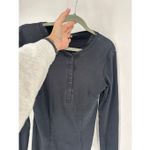 Y2K J. Crew Ribbed Henley Long Sleeve Shirt Black Knit Exposed Hems Size Medium Photo 3