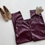 Anthropologie  Joie Faux Leather Pants Size 8 Burgundy Straight Fit High Waist Photo 13