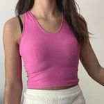 Happily Grey‎ Ribbed Tank Top Cropped Tie Back Hot Pink Casual Size Photo 1
