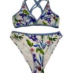 Cupshe NWOT Bright Floral Criss Cross Back High Rise Bikini Set Size Medium Photo 0