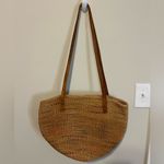 Vintage Handmade Woven Sisal Market Tote Bag with Leather Handles Brown Photo 1