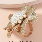 Pearl Statement Ring Flower Pearl Costume Jewelry Adjustable Ring Multi Photo 1