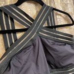 Kenneth Cole Black One Piece Cross Neck Illusion Striped One Piece Swimsuit, M Photo 3