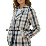 Ann Taylor  Medium Weekend Collection tan black cream Plaid Short Trench Coat Photo 0