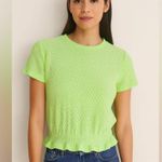 Bershka Women’s Light Green Eyelet Knit Top Size S Photo 0