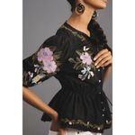 Farm Rio Anthropologie Winter Garden Embroidered Blouse Black Purple Size Small Photo 7