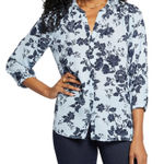 NYDJ  Pintuck Blouse Blue & Navy Floral Photo 0