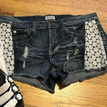 Mudd  Blue White Flower Lace Distressed Short Jean Denim Shorts Juniors 13 Photo 0