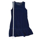 J.Crew  Velvet Ruffle Hem Shift Dress Women’s Size 4 Navy Blue Sleeveless Photo 6