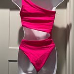 None New Hot Pink One-Shoulder Mokini Swimsuit Sz M black Photo 1