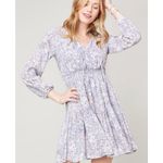 Spartina 449 Purple Floral Kyrsten Smocked Waist Long Sleeve Dress Pockets XS Photo 7