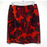 Talbots Pencil Skirt Paisley Velvet Red Burnt Orange Zip Back Women’s Sz 14WP G2 Photo 3
