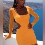 Oh Polly Asymmetrical Long Sleeve Cutout Mesh Bodycon Orange Mini Dress Neon Y2K Photo 9