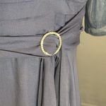 Women’s Navy Blue Pleated Chiffon Formal Dress Corset Back Sheer Sleeve Size 16W Photo 2