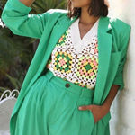 Greylin  Havana Boyfriend Linen Blend Green Blazer Photo 0