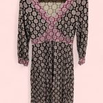 Vintage Y2K Soft flowy washed geometric vneck 3/4 sleeve midi dress purple black Size M Photo 1