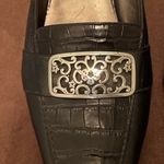 Brighton New  Steph Black Loafer Slip Leather Croc Buckle Floral Detail Sz 6M Photo 3