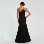 Mac Duggal Black Crepe One Shoulder Gown With Crystal Flower Photo 8