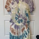 Chaser  HEIRLOOM WOVENS SHORT SLEEVE BUTTON DOWN ROMPER IN TIE DYE small NWOT Photo 3