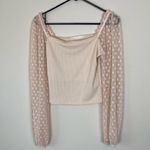 Lush Clothing Lush Cream Colored Cropped Top With Polka Dot Lace Sleeves Size Small (G10) Photo 0