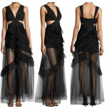 BCBGMaxazria Joela Tulle Pleated Waist Cutot Ruffle Maxi Gown Black Women's 0 Photo 1