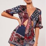 Missguided Red Tie Front Kimono Romper Photo 0