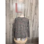 Karen Scott Sport Gray Waffle Knit Long Sleeve Shirt | Pink Stripe Textured Top Photo 3