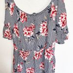 New Look Black And White Floral Off The Shoulder Striped Romper Photo 6