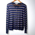 Loft NEW  Womens L Blue Metallic Stripe Cardigan Sweater Button Front Long Sleeve Photo 9