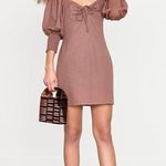 ASOS NWT  Design Brown Linen Puff Sleeve Ruched Front Mini Dress Size 8 Photo 15