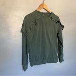 Darling Brand Ruffle Crewneck Sweater Sweatshirt Olive Green XS X Photo 2