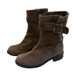 Garnet Hill Taupe Suede Buckle Accent Mid Calf Moto Boot, Sz 6.5 Photo 2