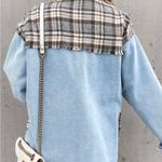 Flannel Plaid Patterned Jean Jacket Black Photo 1