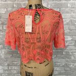 Emery Rose Mesh Embroidered Cropped Top Orange Size L Photo 2