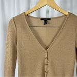 Forever 21 NWOT Medium Y2K Waffle Knit Crop Cardigan Lettuce Hem Camel Neutral Photo 5