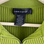 Cable and Gauge Y2K 90’s Vibes Green Ribbed Rhinestone Half Zip Cropped Sweater Photo 6