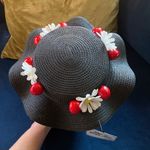 Disney NWT Adult Mary Poppins Black Straw Hat Boater Hat with Cherries Flowers Photo 5