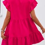 Solid Crew Neck Tiered Dress Pink Photo 5